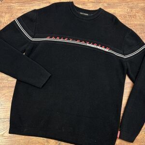 Harley‎ Davidson Knit Sweater Men L Black Red Spellout Pullover Crewneck Y2K Vtg